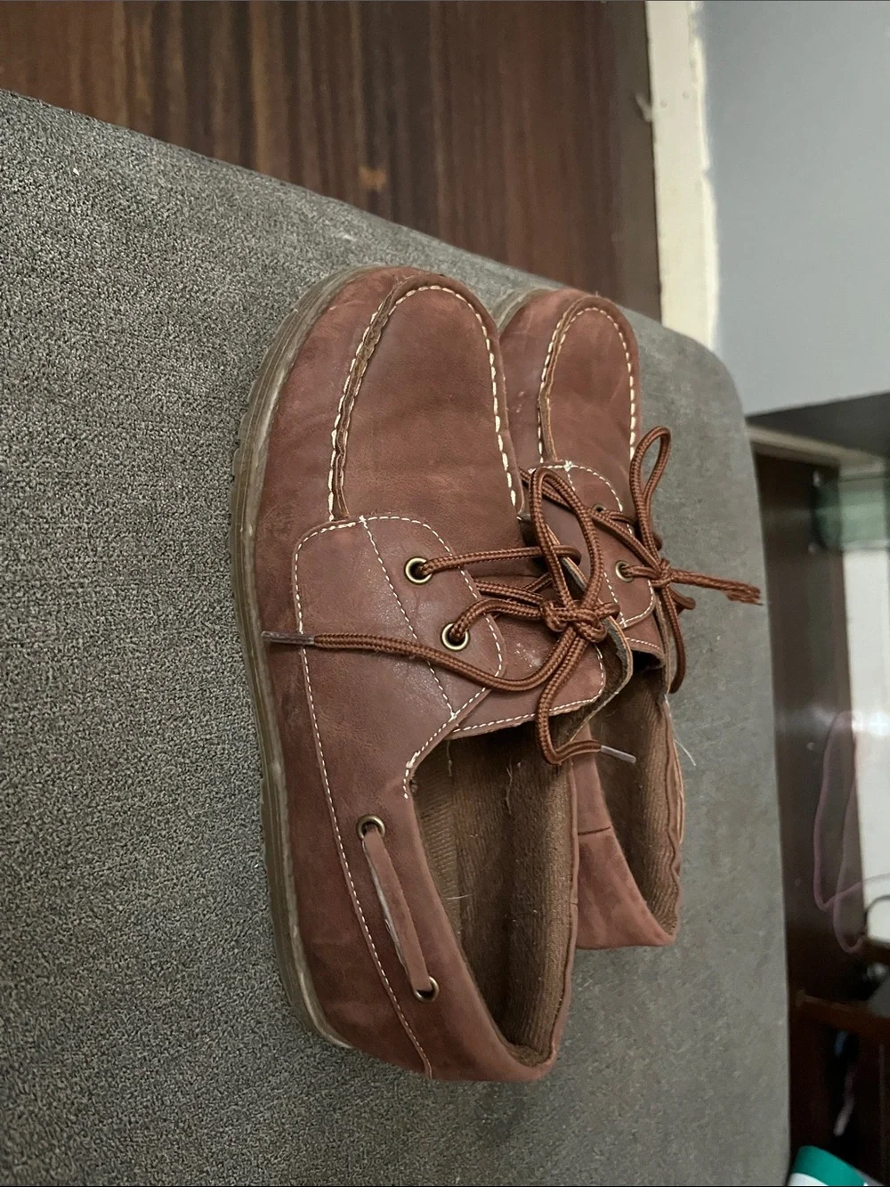 Men's Brown Leather Casual Lace-Up Boat Shoes Size 6 boys